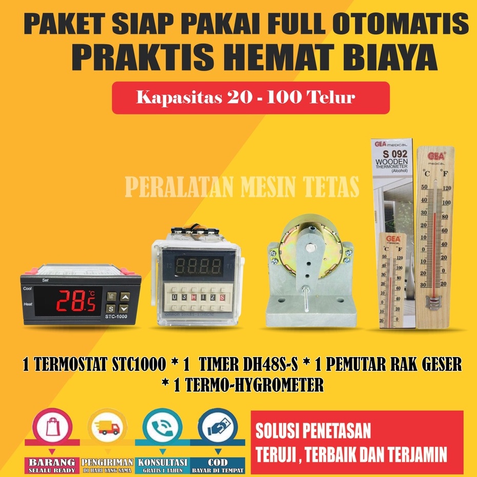 Paket Full Otomatis Rak Geser Thermostat STC1000 Thermo-Hygrometer Mesin Tetas Telur Full Otomatis