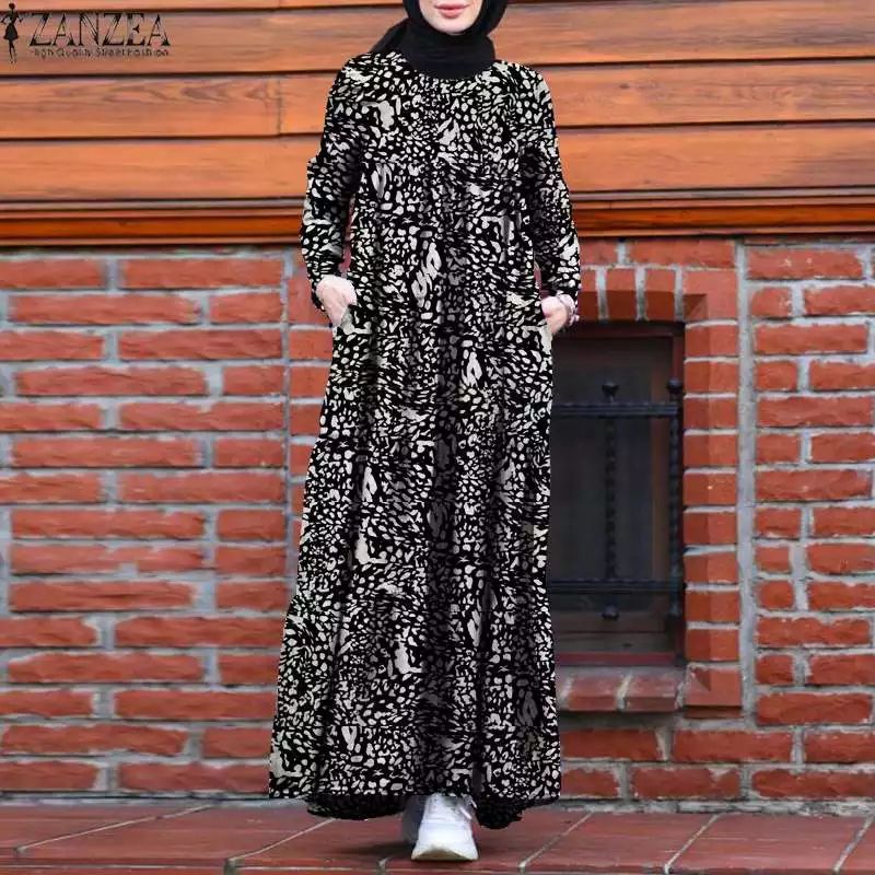 ZANZEA Gaun wanita muslim elegan / Gamis wanita jumbo S-5XL Terbaru Dress Maxi