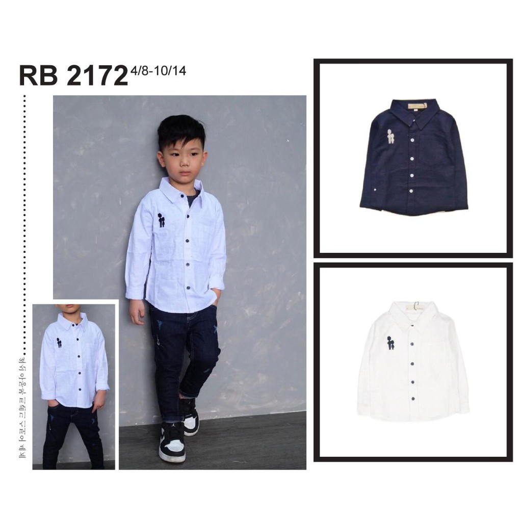 Kemeja Hem Linen Tangan Panjang Anak Laki Laki Polos Roboy Kids