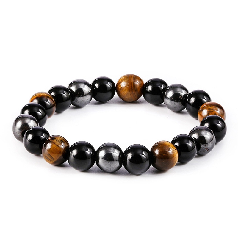 Gelang Manik-Manik Batu Obsidian Mata Harimau Hematite Warna Hitam Ukuran 8 / 10mm Untuk Pria Dan Wanita