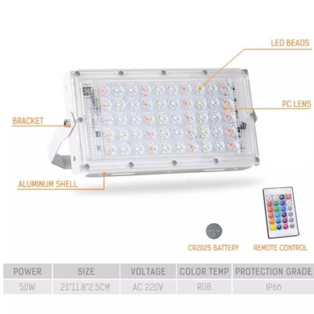 Lampu LED sorot RGB 50w 50 watt model tipis Warna warni taman panggung pelaminan hias 220V Hiasan