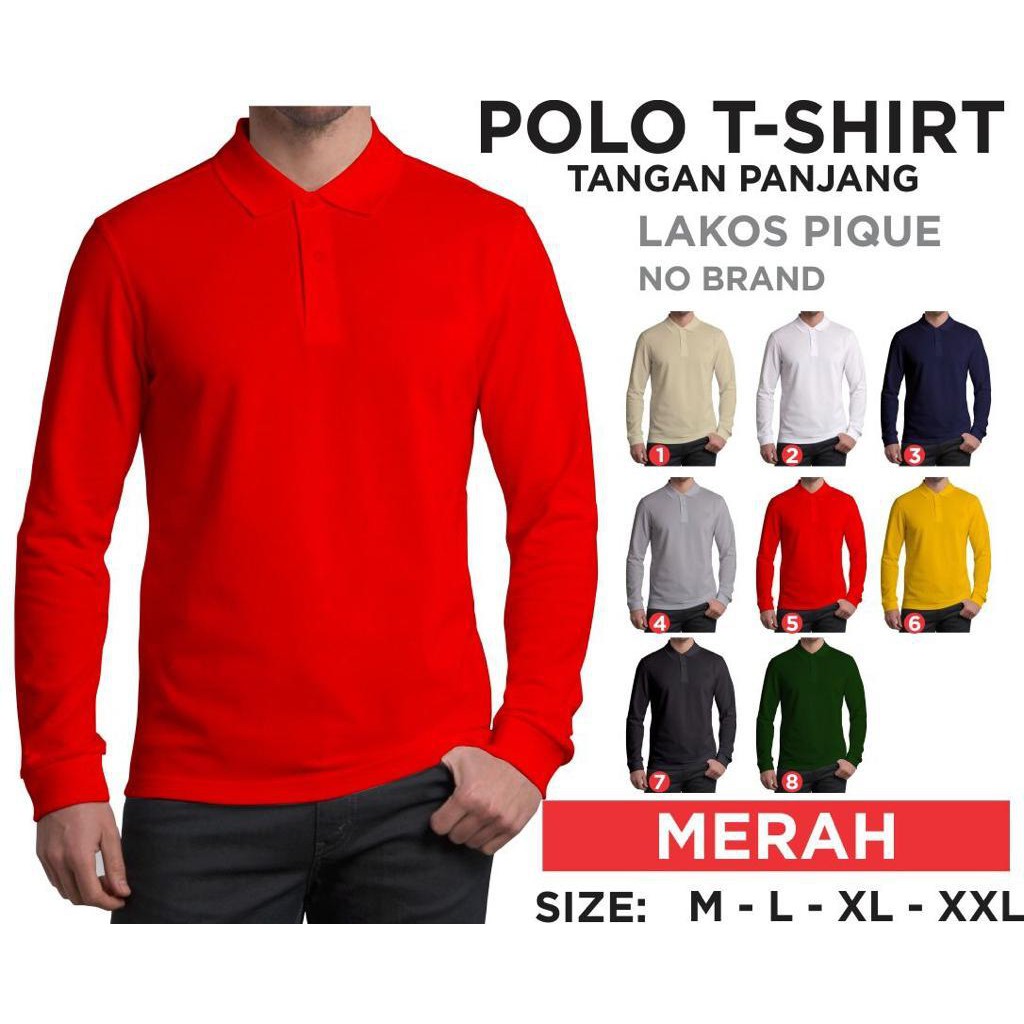 Kaospolos - Kaos Kerah Pria | Kaos Polo Shirt Lengan Panjang | Ujung Lengan Pakai Ban Rib Atau Karet