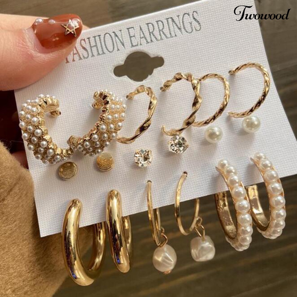 1 Set Anting Hoop Geometris Bahan Logam Untuk Pesta Hari Ibu