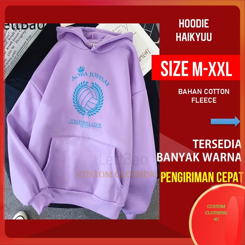 Jaket Hodie Cowok Hoodie Ungu Haikyuu Aoba Johsai Volleyball | Hoodie Kawaii Unisex