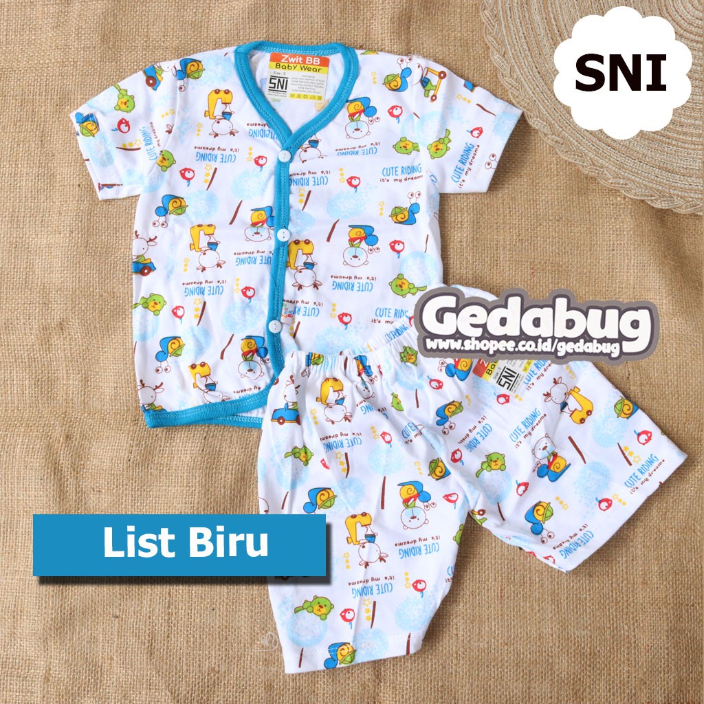 Setelan Zwit BB Pendek KANCING Motif Kecil / Baju Kancing Pendek + Celana Pendek piyama Bayi