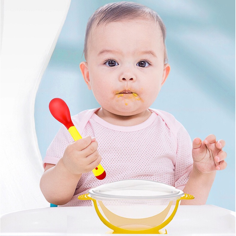 WJ0094 Mangkok Sendok Makan Bayi Set Dengan Suction Cup Anti Slip