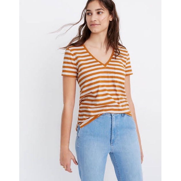 (3 colors) Madewell v neck stripes tee