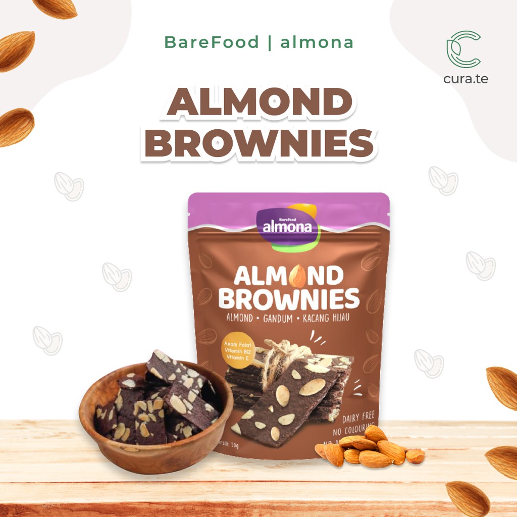 BAREFOOD ALMONA ALMOND COOKIES BROWNIES 50GR  |  SNACK SEHAT CEMILAN DIET GANDUM KACANG HIJAU