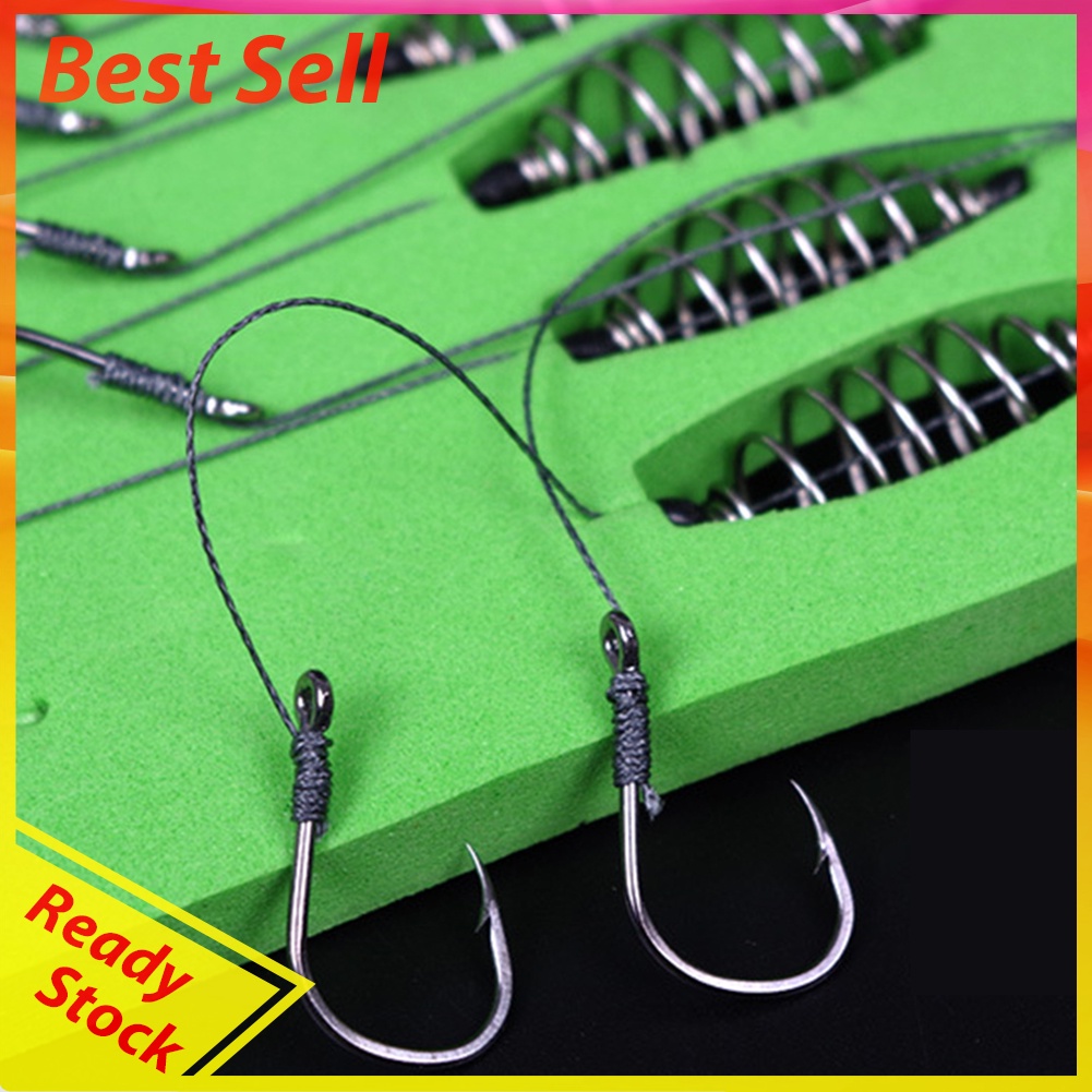 5pcs Double Hook Fishing Line Carbon Steel Barbed Carp Hooks Bait Feeder