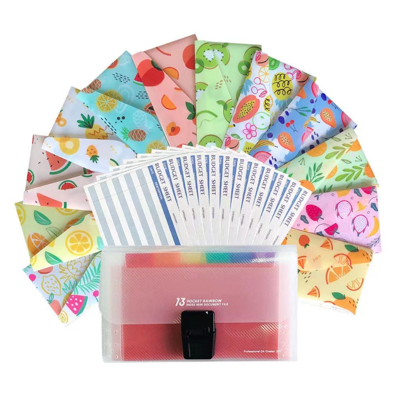 27pcs Kantong Amplop Bahan Plastik Reusable Dengan 12 Label 24 Budget