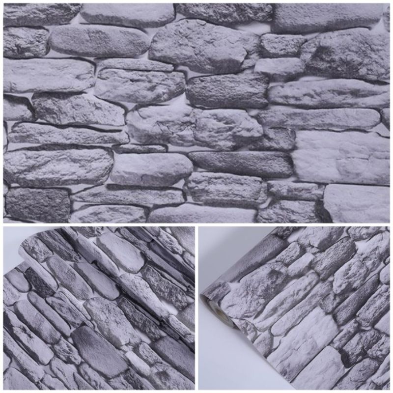 Wallpaper Dinding Batu Alam Kombinasi Warna Natural Hitam Abu-abu
