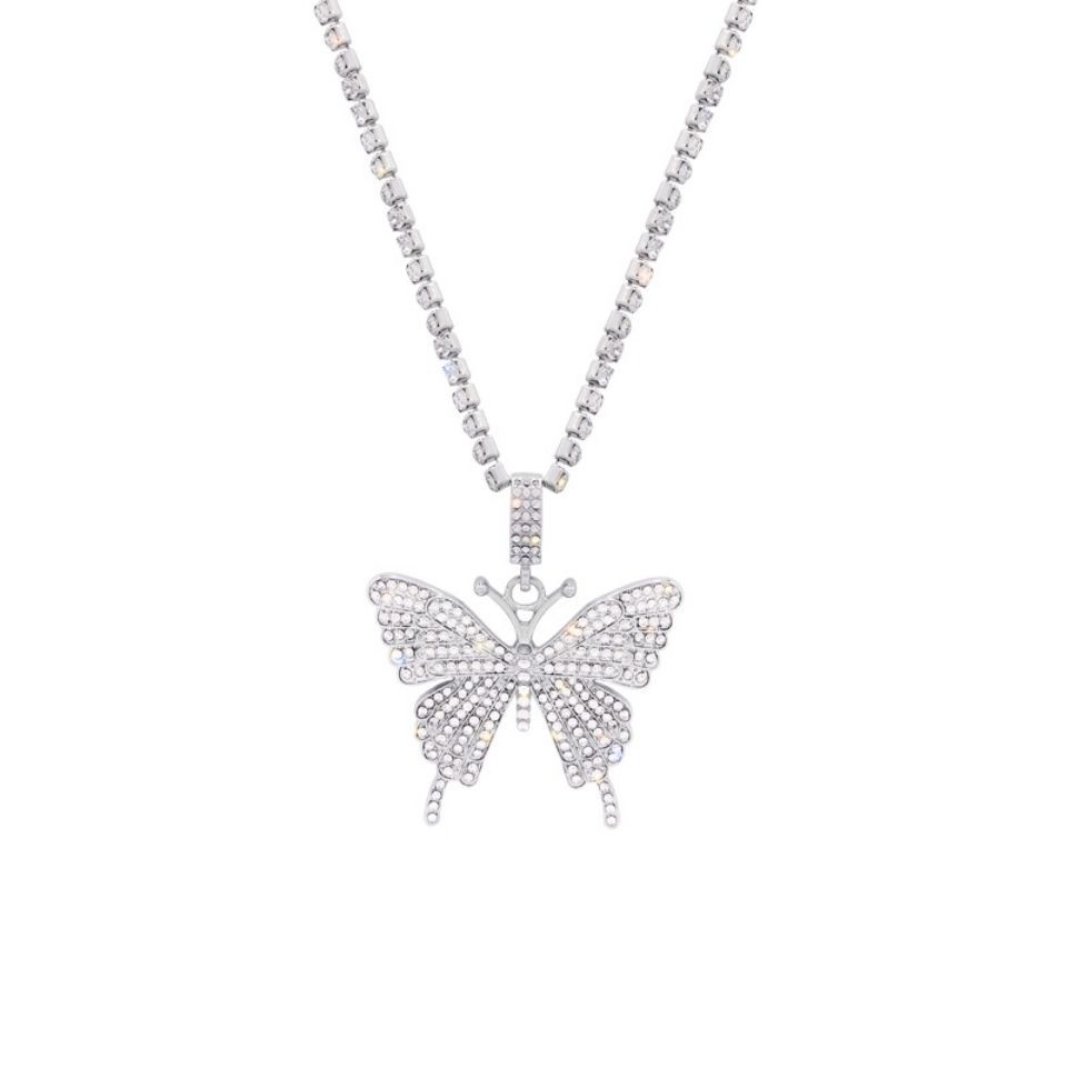Kalung Liontin Kupu-Kupu Aksen Mutiara Berlian Imitasi Bahan alloy Gaya hip hop Eropa Amerika Untuk Wanita
