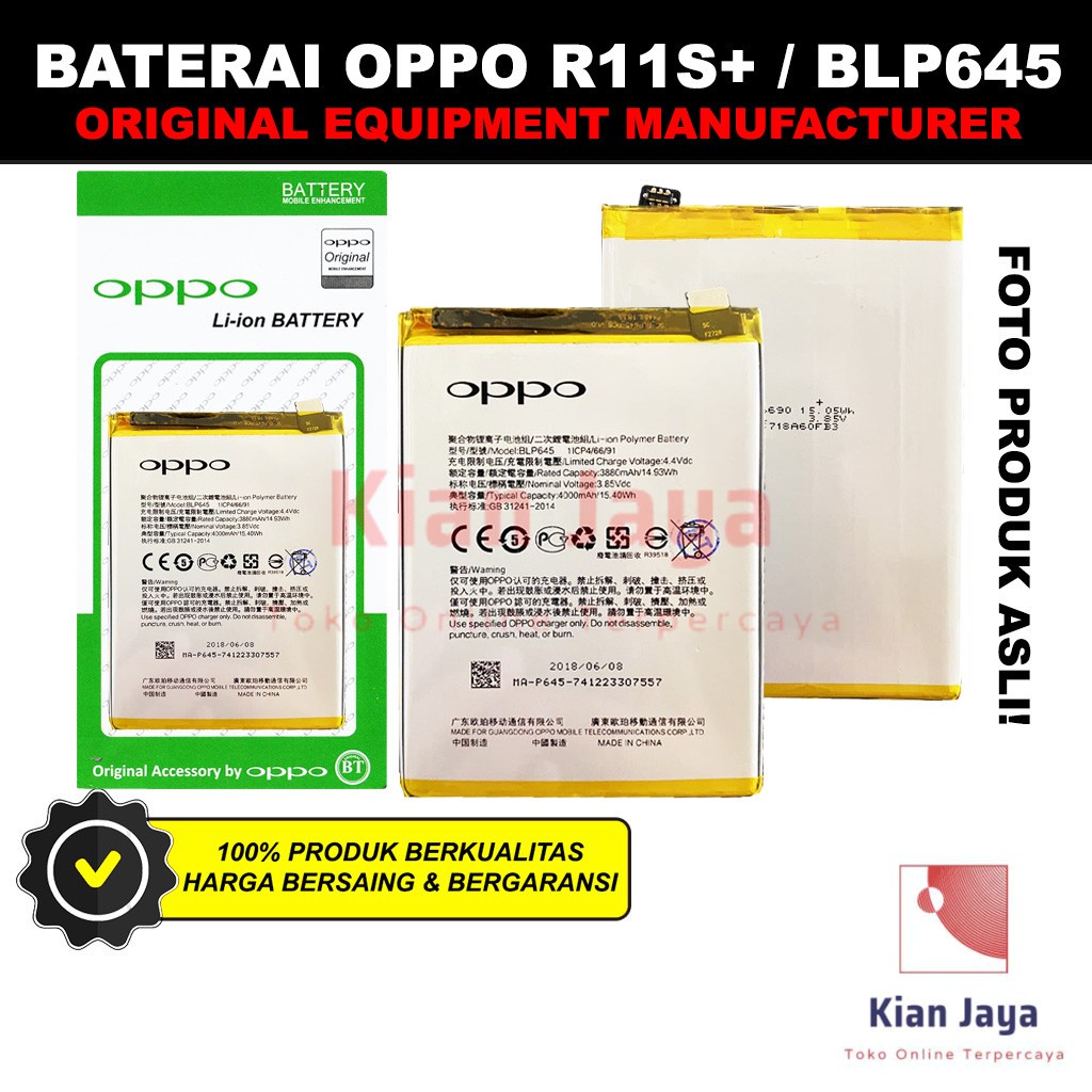 Baterai Oppoo R11S+ / BLP645 Original OEM Batre Batrai Battery Hp R11s Plus BLP 645 Ori