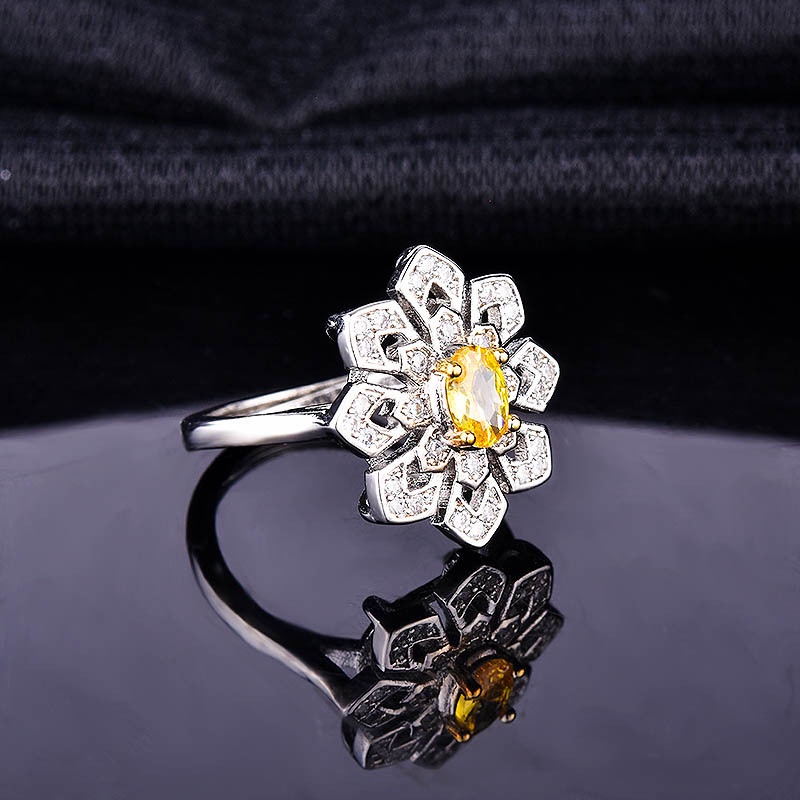 Fashion Luxury Yellow Diamond Snowflake Ring Open Ring