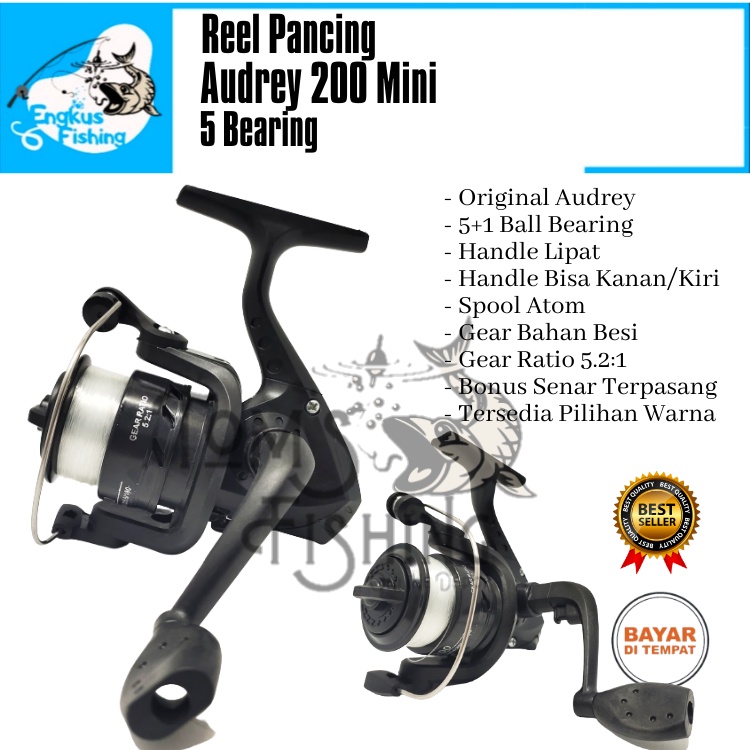 Reel Pancing Audrey 200 Mini (5 Bearing) Bonus senar murah - Engkus Fishing