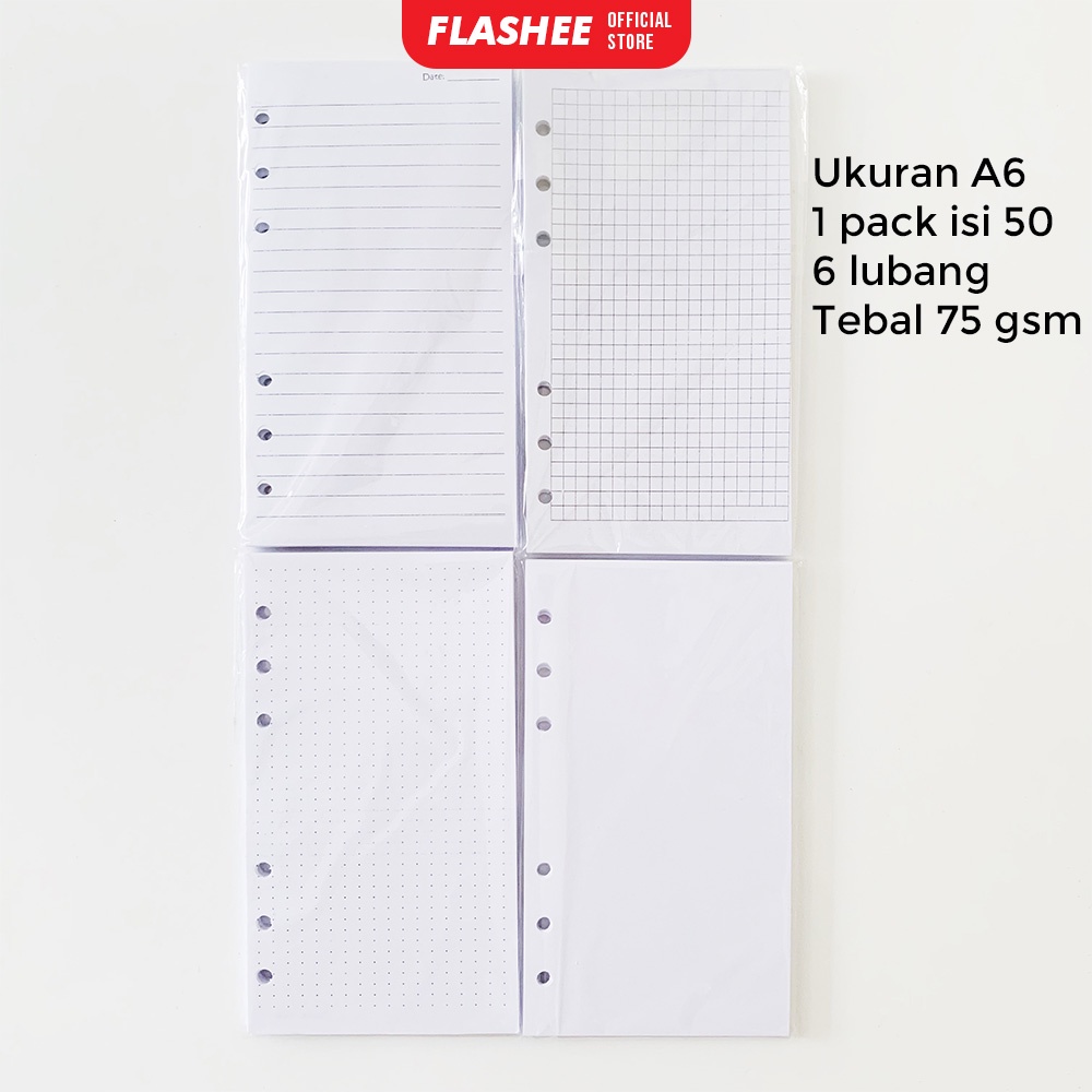 

Flashee Loose Leaf A6 Isi Kertas Binder Kertas File A6 6 Ring B5 Bergaris Polos Grid Kotak Dot Titik