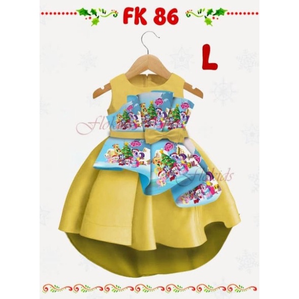 Import FK86 H Dress Baju Gaun Anak Natal Gold Christmas Pohon Natal Gold Emas Merah Megar