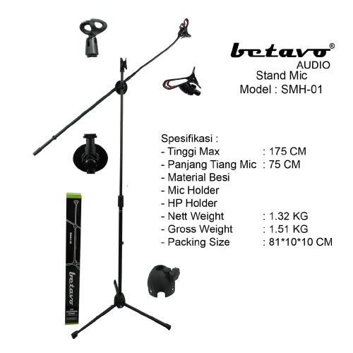 Stand Mic Betavo SMH-01 + Holder Hp Tripod - stand Microphone Tinggi Dan Kokoh