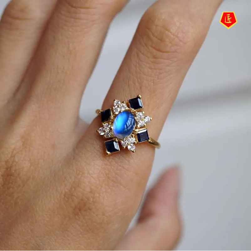 [Ready Stock]Fashion Personality Inlaid Moonstone Gold Ring