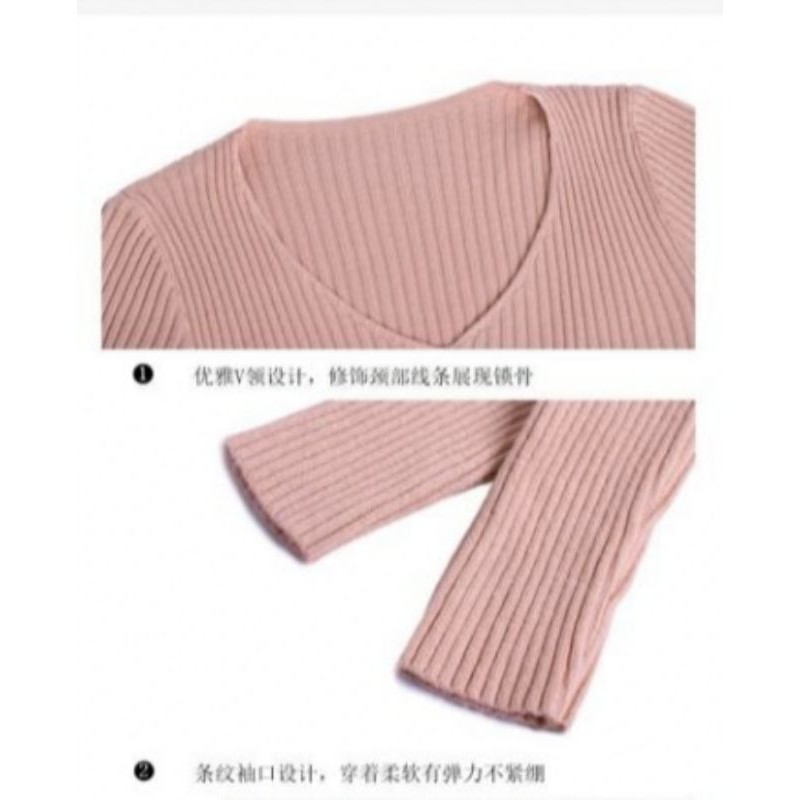 Atasan rajut vneck import A361 inner Knit Lengan Panjang Fashion Wanita