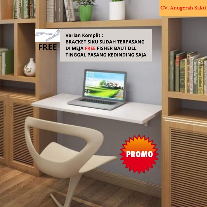 PROMO Meja Lipat Dinding Uk 80x40 Cm / Floating Desk Meja Kerja Belajar Anak Laptop Komputer Printer