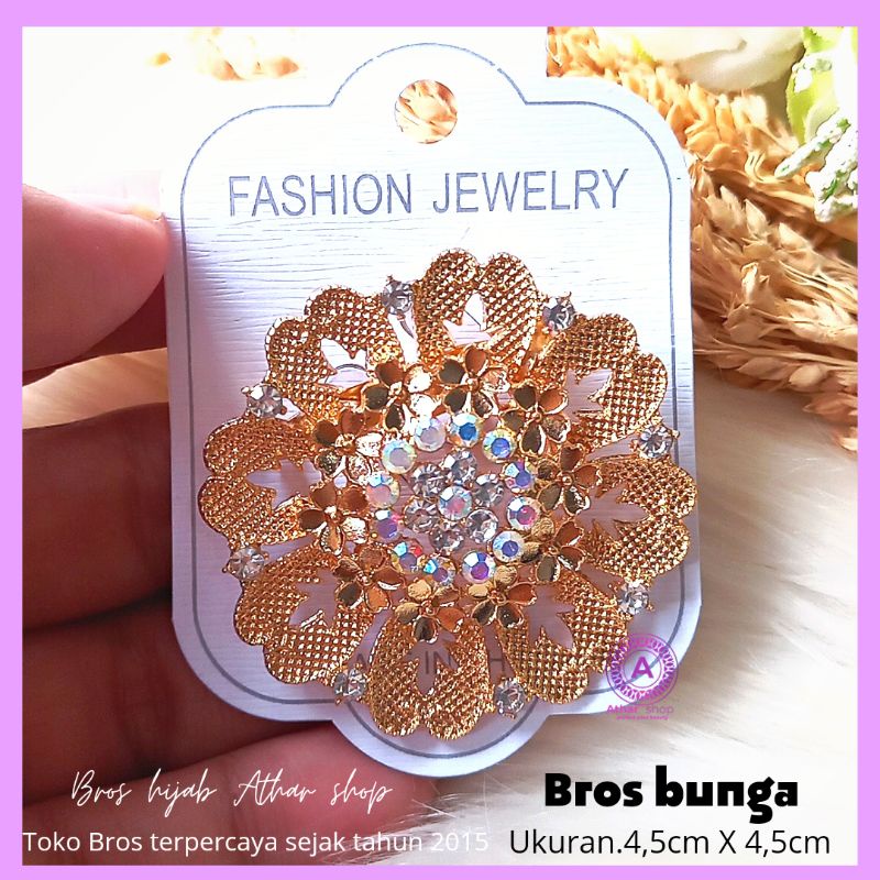Bros bunga permata diamond swaroski /fashion muslim/bros kebaya/bros kutubaru-Bunga 5 gold