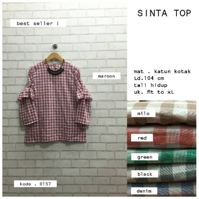 Blus Wanita Lengan Panjang Katun Motif Kotak