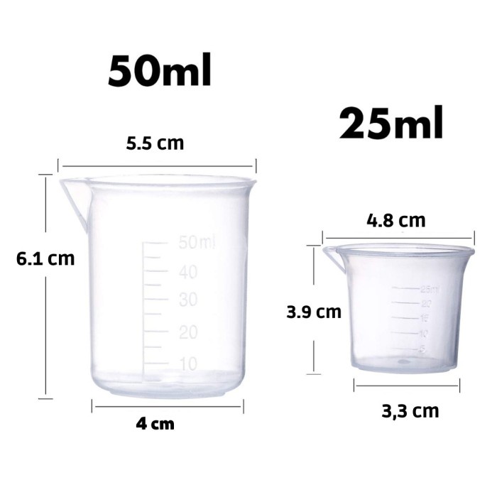 Gelas Ukur Lab Takar Beaker Plastik Measuring Cup Garis Takaran Lab 25ml 50ml 100ml 250ml 500ml 1000ml