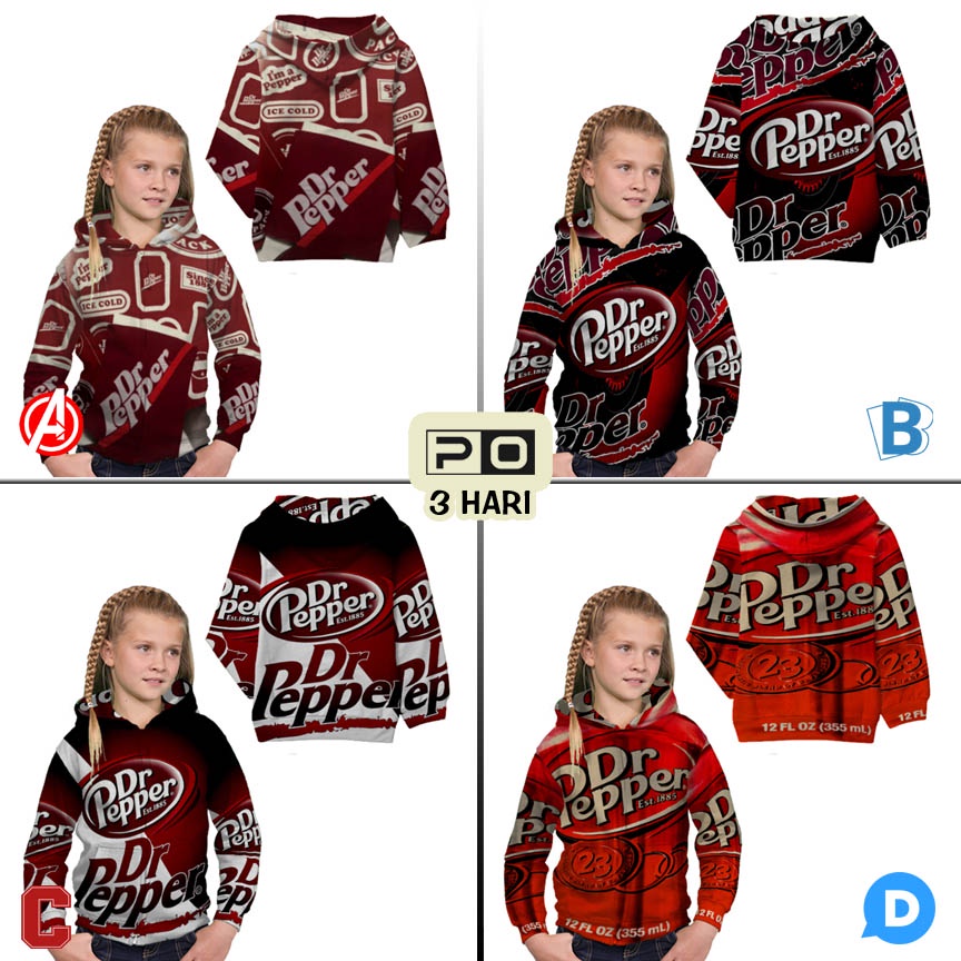 Jaket Hoodie DR PEPPER Red Can Hoodie Anak Bahan Polyester Casual Unisex Hoodie Zipper (Ritsleting)