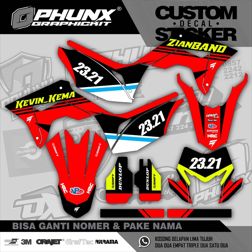 Stiker Decal CRF 150 L Custom Nama dan Sponsor