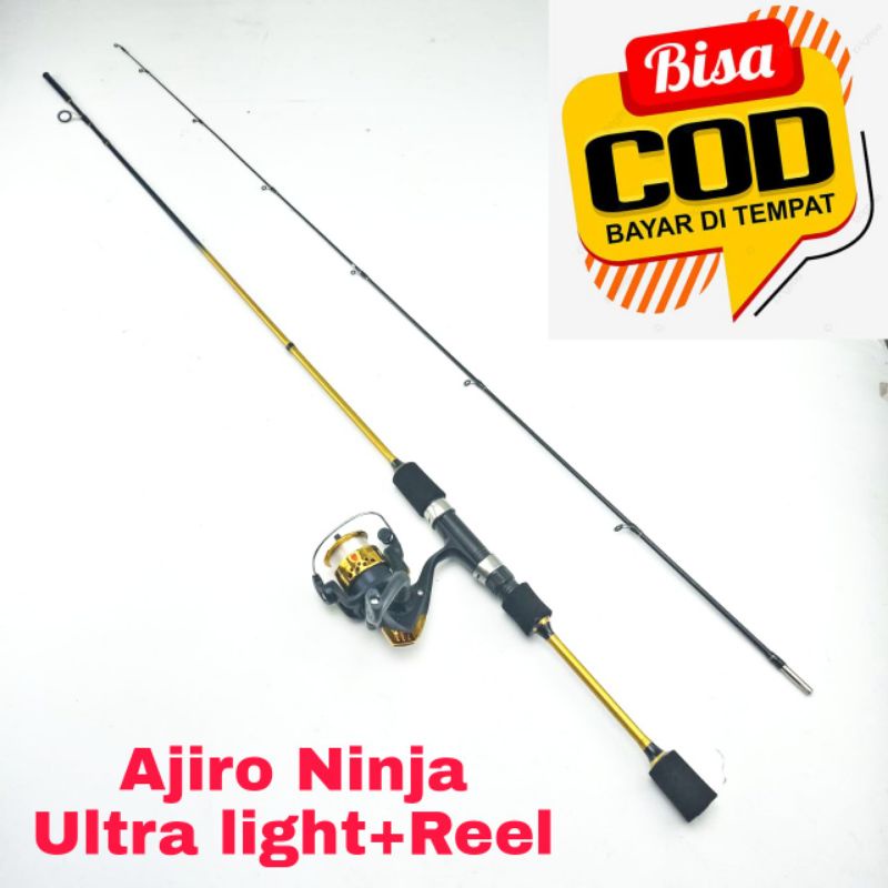 termurah laris 1 set reel atom joran pancing ul ultralight lentur murah fiber padat solid Ajiro Ninja Ultralight 165 180 198  210 cm