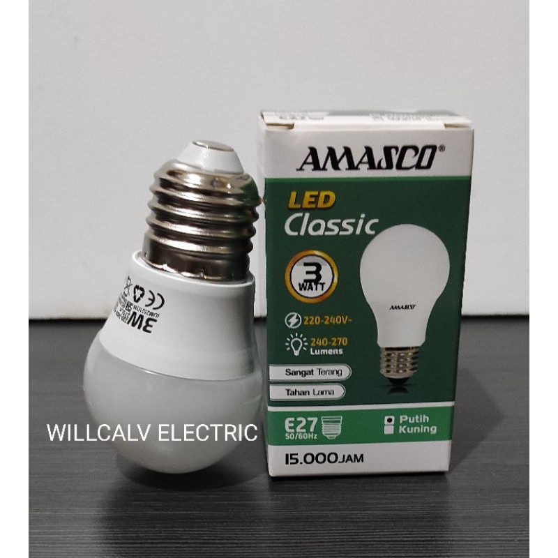 LAMPU LED AMASCO CLASSIC 3W 3WATT 3 WATT CAHAYA PUTIH