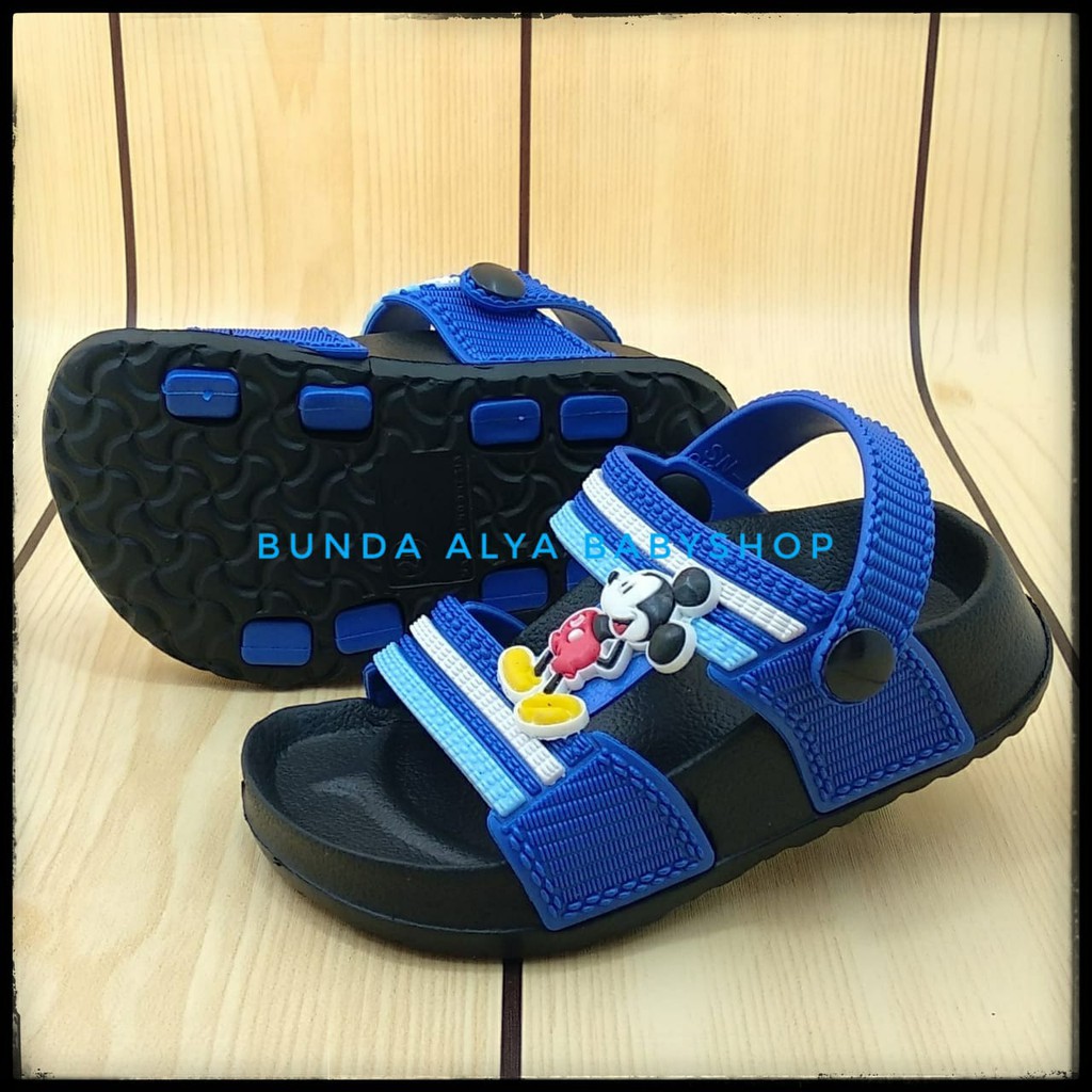 Sendal Anak Laki Laki Usia 6 Bulan 1 2 Tahun Kartun BIRU TUA - Sandal Anak Cowok Karet Anti Slip Anti Licin