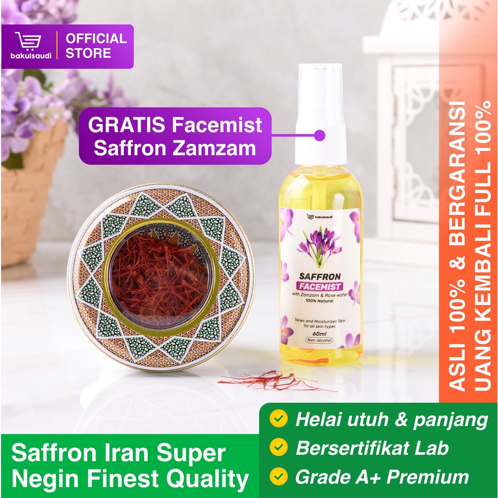 Saffron Iran Super Negin Grade A+ ( FREE FACEMIST ) Finest Quality Premium Original 100% | Safron Supernegin Facemist Face mist Iranian Asli Import