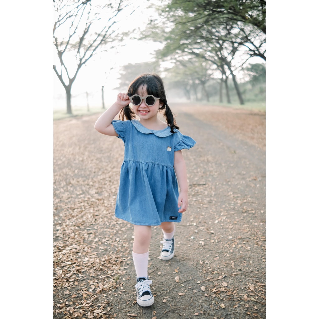 CARVA DRESS ANAK JEANS CEWE DRESS ANAK PEREMPUAN BAYI MOTIF TULIP BEST SELLER TERMURAH