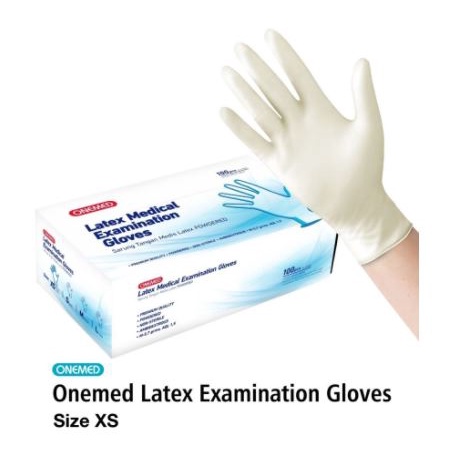 Sarung Tangan Latex Onemed Exam Glove Putih Box isi 100 - XS OJ