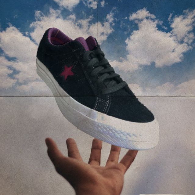 Converse One Star Suede Ox - Sensasional Colors - Black/White/Rose Maroon