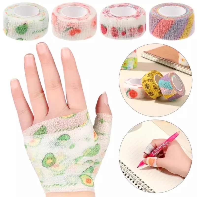 Finger Protector Tape Plester Pelindung Jari Tangan Lucu Cute Bandage Writing Hand Wrist Protect Sports Untuk Menulis Alat Bantu Tulis Perban Sticker Cartoon Animasi Labang Pita Perekat Plaster