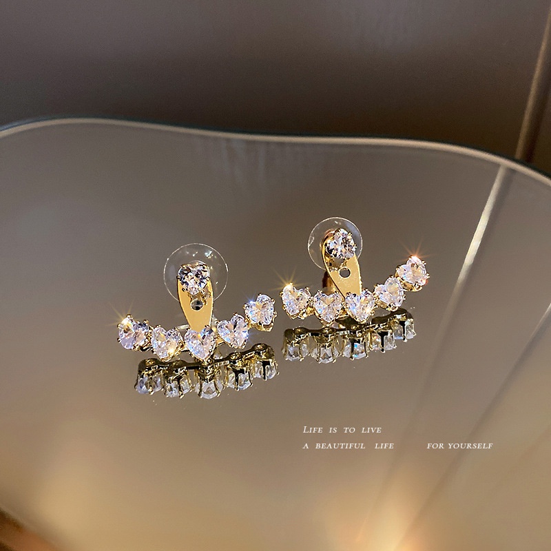 Anting Stud Kristal Melengkung Warna Emas Gaya Elegan Untuk Aksesoris Perhiasan Wanita