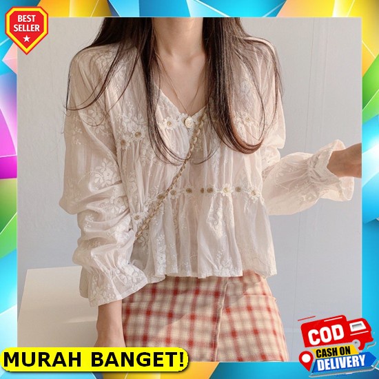 Tissa Blouse Katun Kotak Baju Atasan Lengan Panjang Korean Style Kasual Harian Blus Cewe Remaja Dewa
