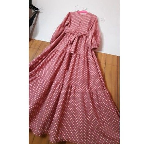 gamis polka lengan balon kekinian
