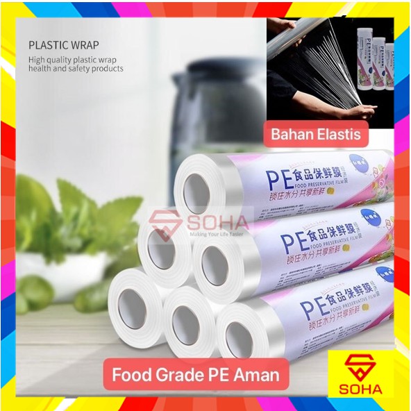 PW-02 20CM x 100M Plastic wrap Film Roll Food Grade Plastic  Plastik wrapping Film Roll Food Grade Plastic PE Pembungkus Makanan Cling WRAP Sealer Awet &amp; Aman