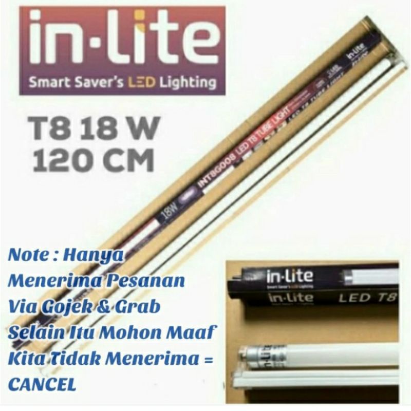 INLITE - LAMPU TL T8 9W 18W KAP+LAMPU INLITE T8 / 18WATT INLITE INT8G008 / KAP INLITE INFX 004 60CM 
