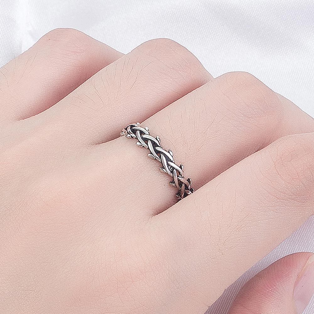 925 Perak Cincin Untuk Wanita/Cincin yang Dapat Diatur Geometri Kepang Perhiasan Retro