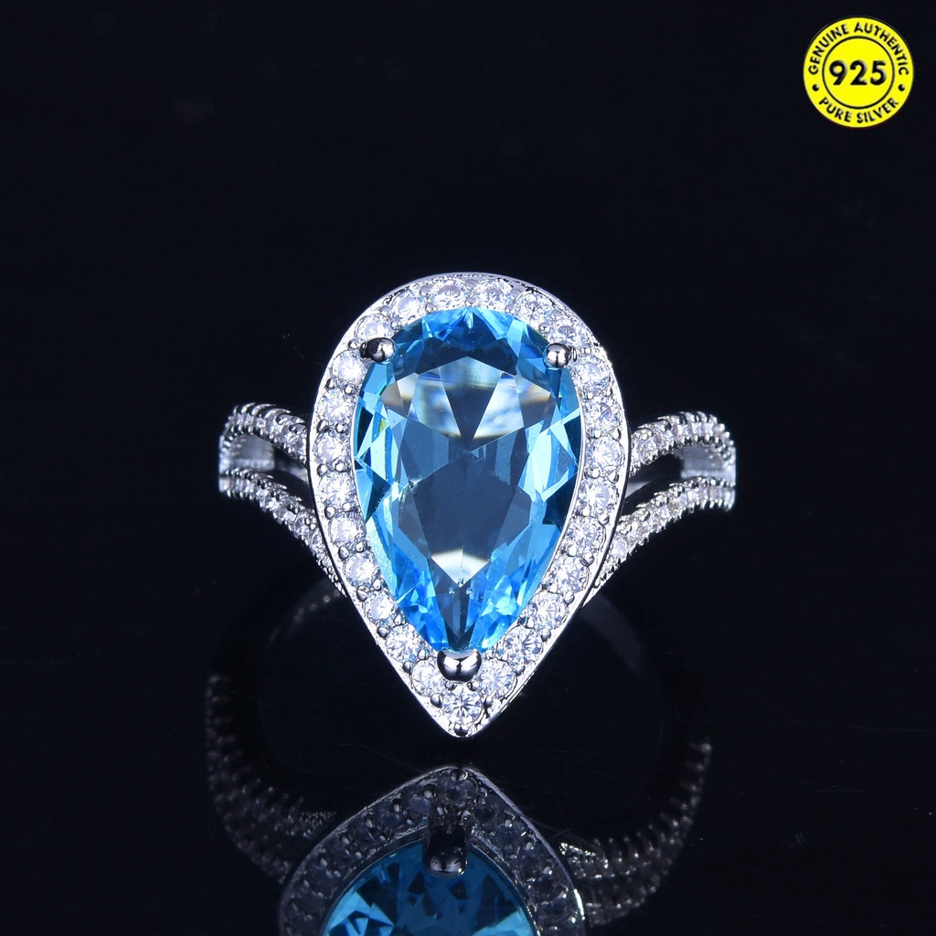 Cincin Aquamarine Double Layer Bentuk Water Drop Pear