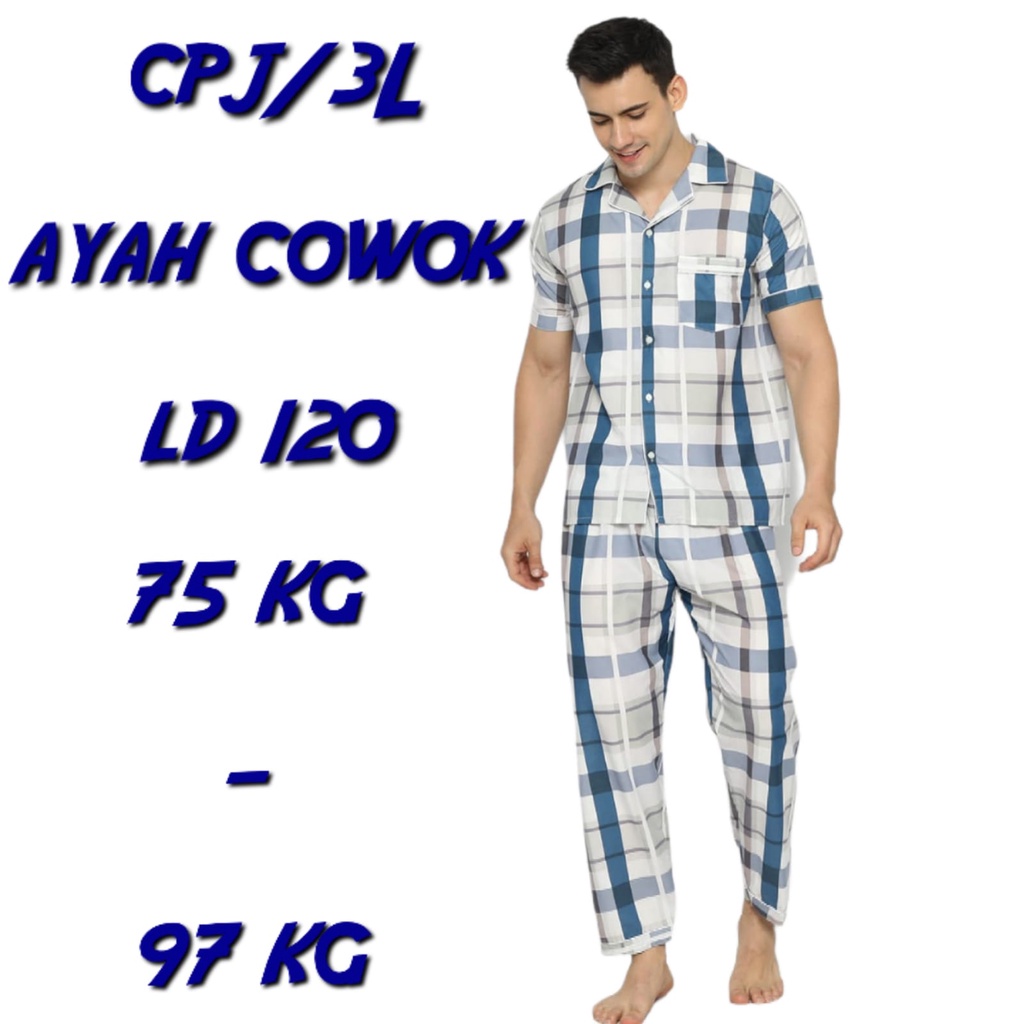 PIYAMA PRIA CELANA PANJANG LENGAN PENDEK / SET / JUMBO / ALL SIZE / BAJU TIDUR COWOK DEWASA