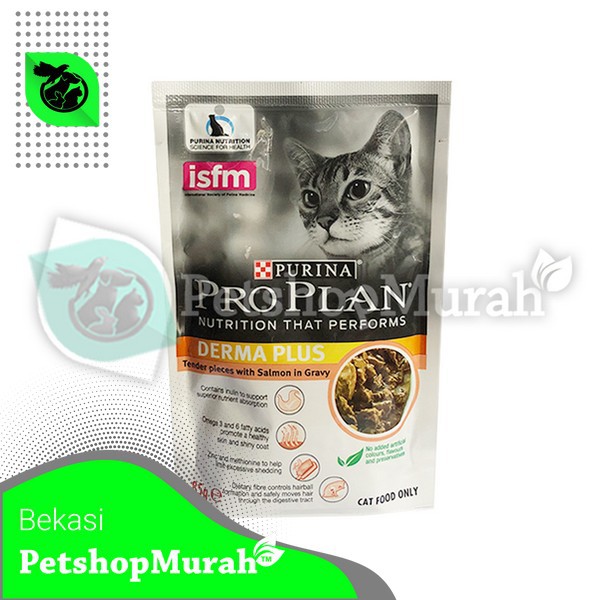 Makanan Kucing ProPlan Derma Plus Pouch 85 Gram Wet Food Pro Plan Hairball Sachet