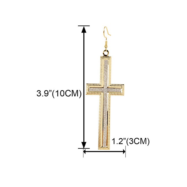 LRC Anting Gantung Fashion Golden Geometric Cross Frosted Alloy Earrings K44347