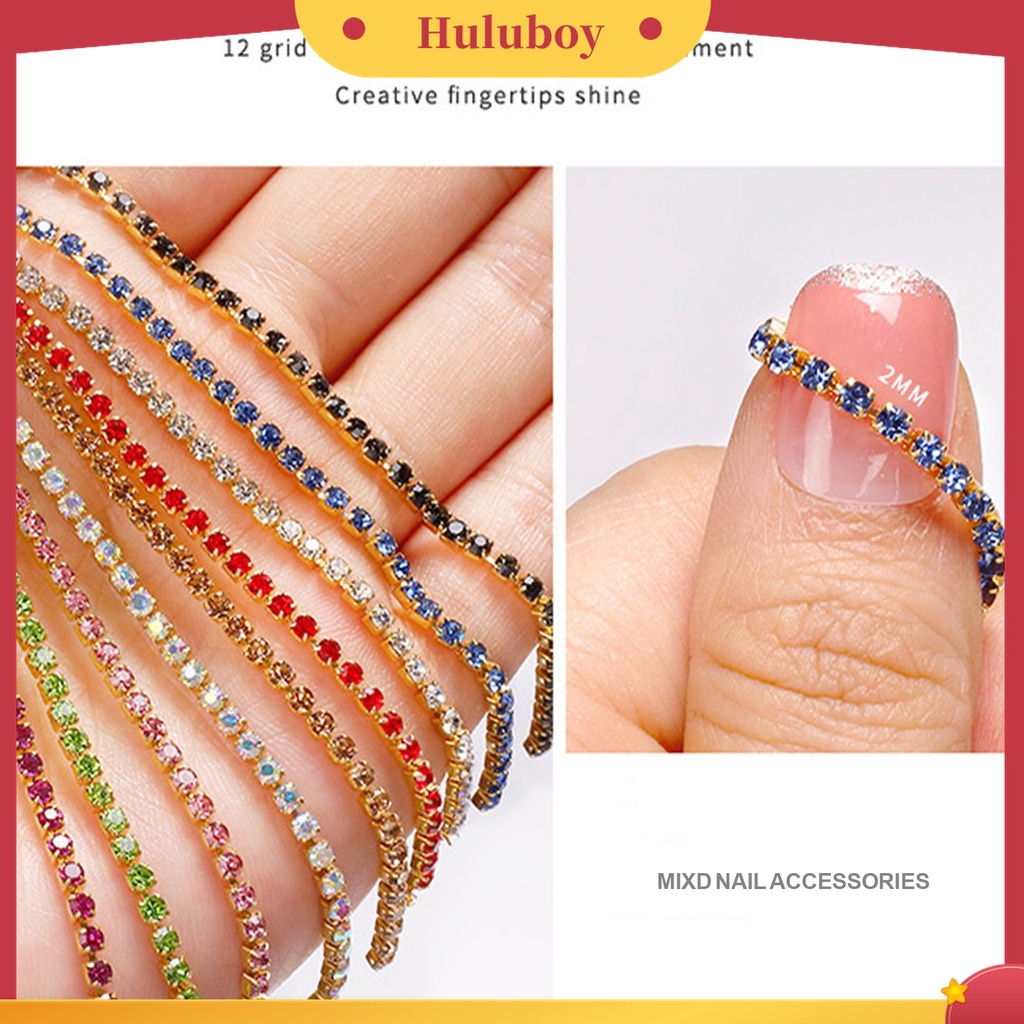 Huluboy Huluboy♡ 12 Grid / Kotak Rantai Kuku 3D Efek Glitter Bahan Alloy Metal Untuk Dekorasi Manicure Wanita