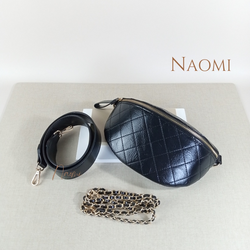 NAOMI - Ellen Livia Waist Bag Import - Tas Wanita Black - Cross Bag Premium Fashion - Tas Wanita